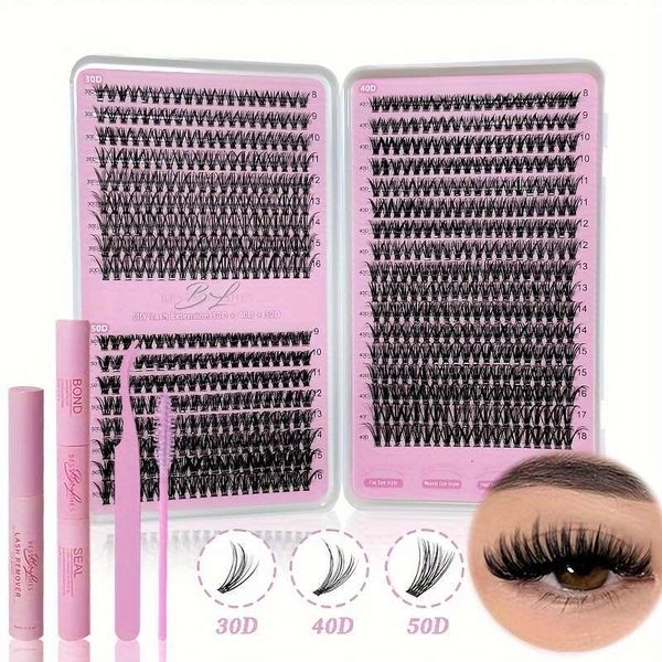 680Pcs Cluster Extension Kit, Tweezers, Adhesive And Seag, Debonding Agent, Brush, 30D+40D+50D Eyelash Book, Reusable Personal Eyelashes Sui