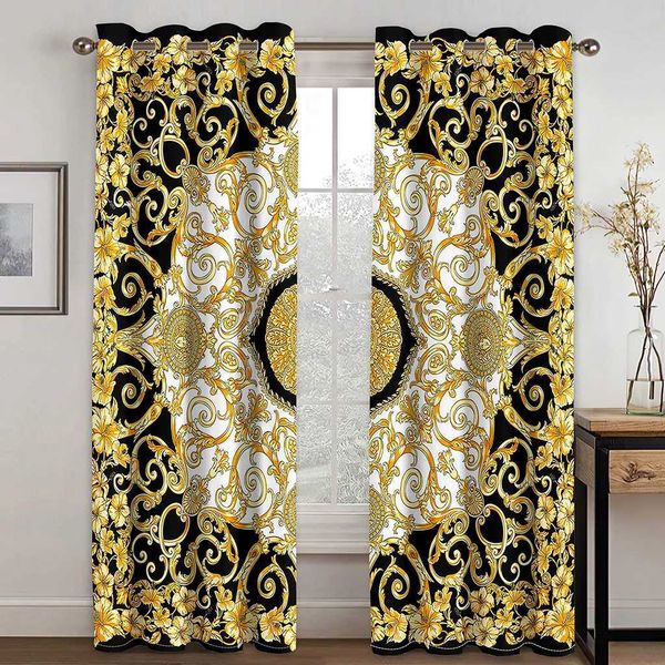 Curtain gold black abstract Greek key MeanderOn childrens bedroom living room kitchen door home decoration 2 pieces T240604
