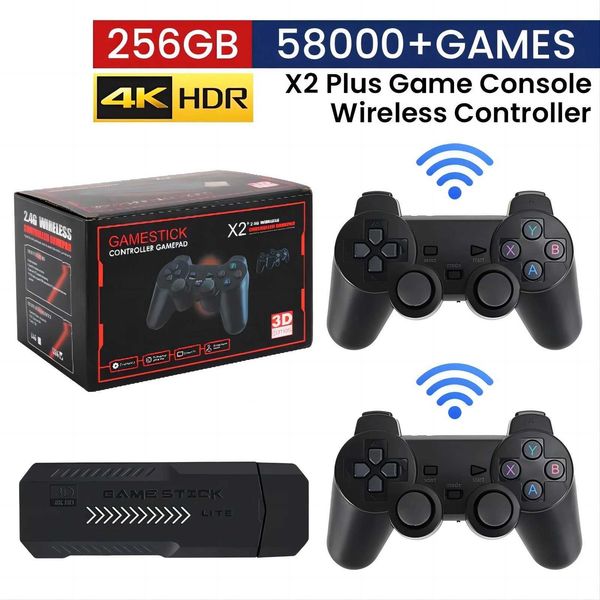 Portable Game Players New X2 Plus Gaming Stick 4K HD Video Console 2.4G Dual Wireless Controller Suitable for N64-PSP-PS1-GBA H250114