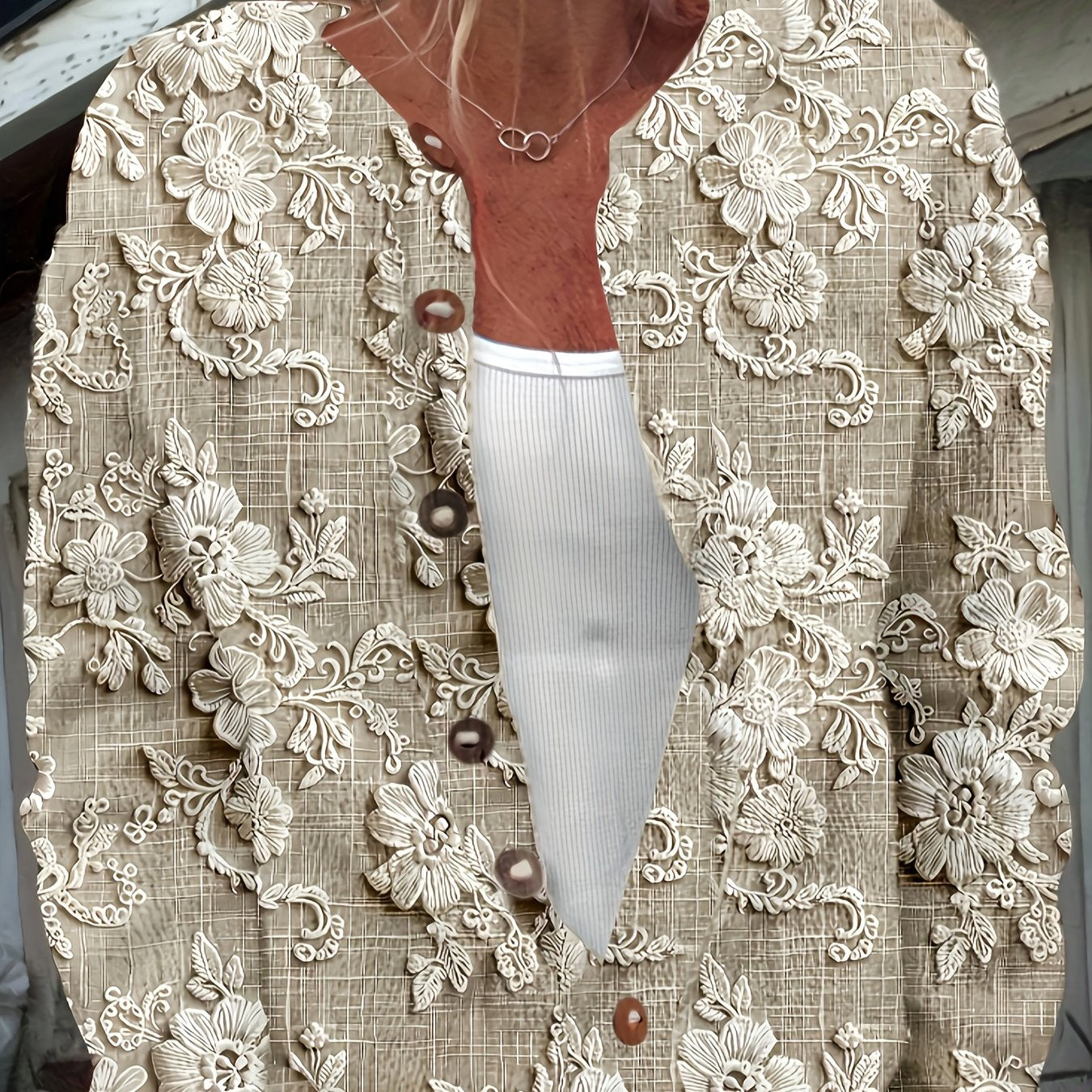 TEMU Women's Casual Printed Cardigan - Lightweight 100% Polyester Button Front Long Sleeve Sweater, Machine Washable Spring And Fall Layering