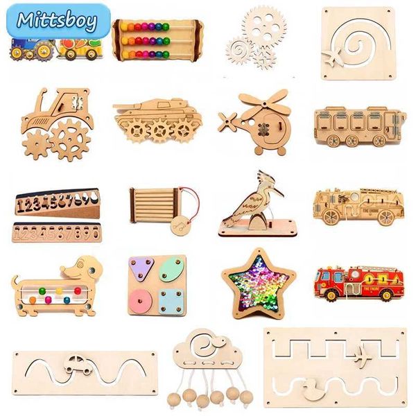 DIY Busy Board Montessori Hot Air Dalloon Carriage Door Educational Toy Wood Chip Graphic Pairing Wooden Part For Childre GiftsY240821