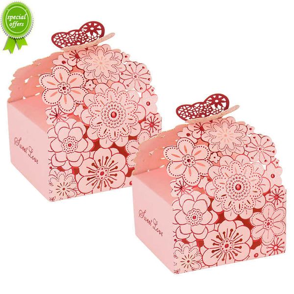 Update New 50Pcs Pink Wer Butterfly Candy Boxes Wedding Favors Gift Chocolate Packing Box Bag Birthday Party Baby Shower Decor Supplies