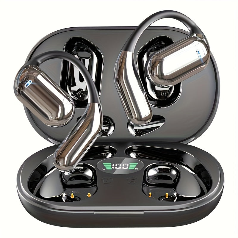 TEMU Open Ear Headphones, Earbuds With Led Display 60hrs Playtime, True Wireless Open Ear Headphones For Sports, Driving, Offic