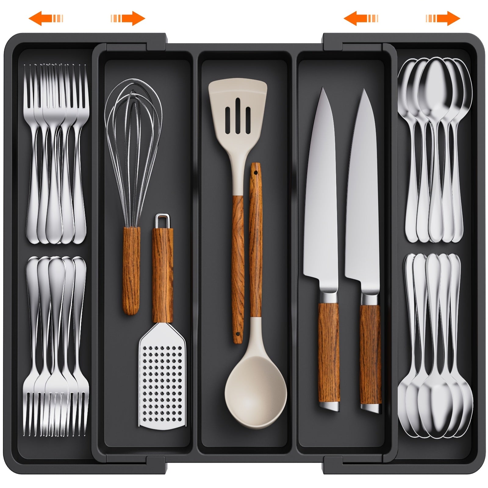TEMU Expandable Utensil Organizer For Kitchen Drawers, Large Capacity, Cooking Utensil Tray, Adjustable Cutlery Silverware Flatware Holder