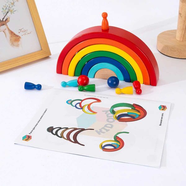 Intelligence Toys Kids Montessori Games Educacionais Arco Bridge Bloco de Construção do Arco -íris Brinquedos de madeira cognitiva para cria