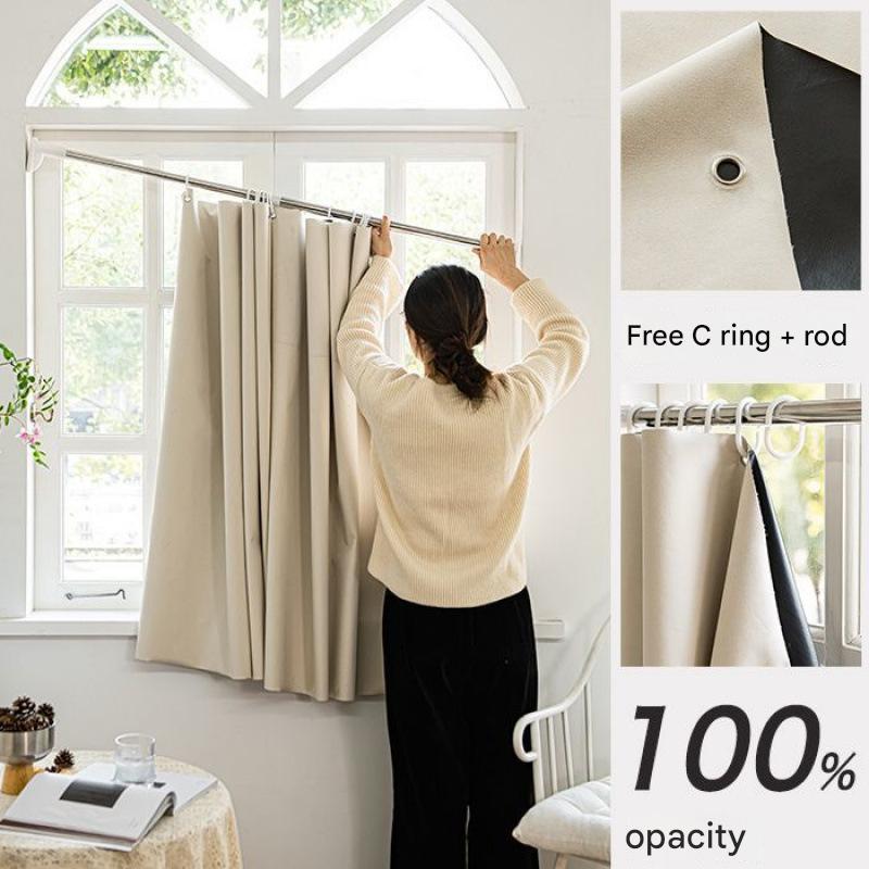 YL-36910 sunshade cloth new small block full color curtain rental room free punch telescopic rod blackout curtain bedroom