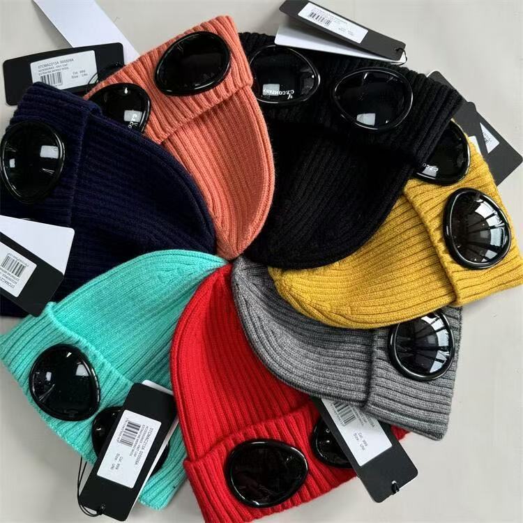 black Winter Glasses Hat Men CP Ribbed Knit Lens Beanie Hip 2025 Hop Knitted Hats cp caps
