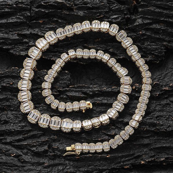 New Gradual Size Cubic Zircon Tennis Chain Necklace Choker Hip Hop Mens Womens Tennis Chains Splice Baguette Cz Zirconia Maimi Rapper Wolf T
