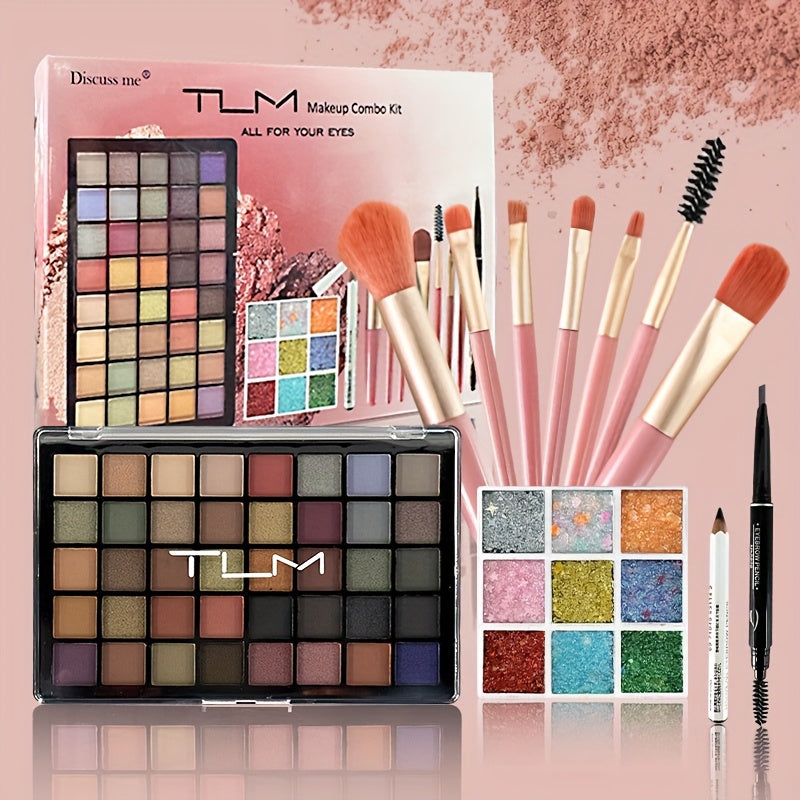 TEMU Tlm Eye Makeup Gift Box 11pcs, 40 Color Matte Pearl Eyeshadow Tray Europe And The United States New + Star Glitter Eyeshadow Tray +2 Single And