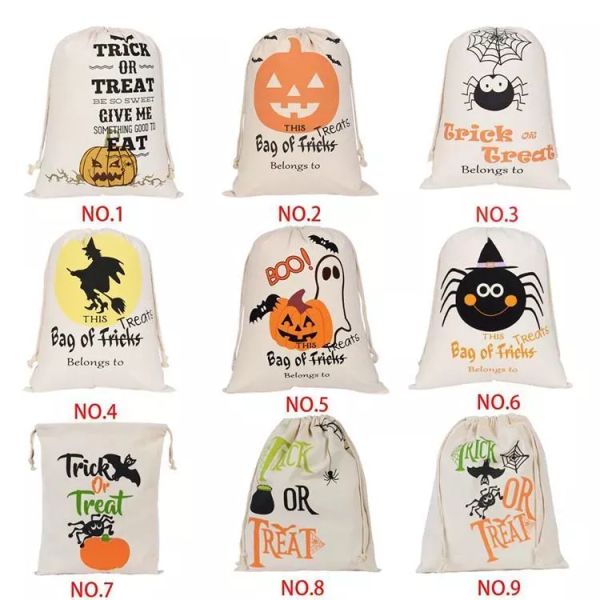 Hot Halloween Candy Bag Gift Sack Treat or Trick Pumpkin Printed Canvas Big Bags Halloween Christmas Party Festival Drawstring Bags