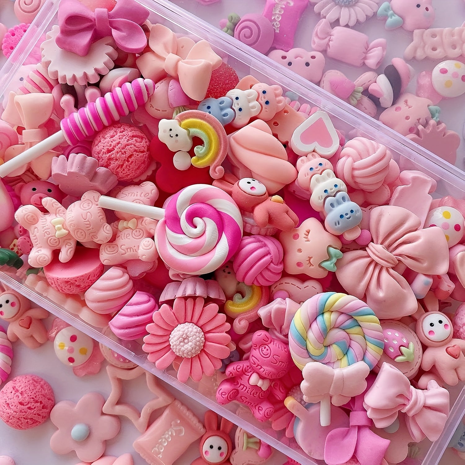 TEMU 100pcs Slime Charms Cute Set, Pink Bulk Mixed Resin Charms Set Ornament Scrapbooking