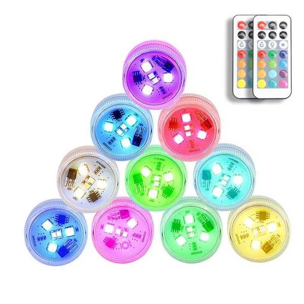 Upgraded LED RGB Submersible Light IP68 Waterproof Swimming Pool Underwater Night Lights Tea Light Decor vase Fish Tank partyLX241026
