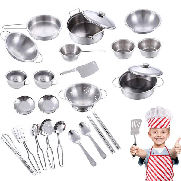 25pcs childrens kitchen utensils toys stainless steel kitchenware Playset pot set gifts 240826