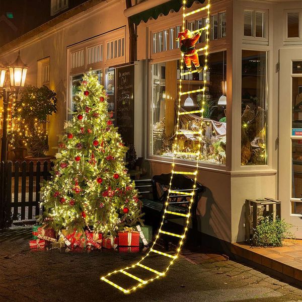Upgrade Santa Claus LED Light Strings Climbing The Ladder Christmas Wall Window Pendant Xmas Tree Party Ornaments Outdoor Yard Decor