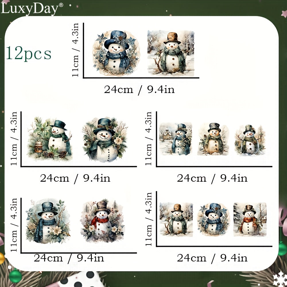 TEMU 12 Sheets Uv Dtf Transfer - Cute Vintage Snowman Themed Glass Cup Wraps For 16oz Glasses, Diy Water Bottles, Luggage, Guitar Crafts With Gift