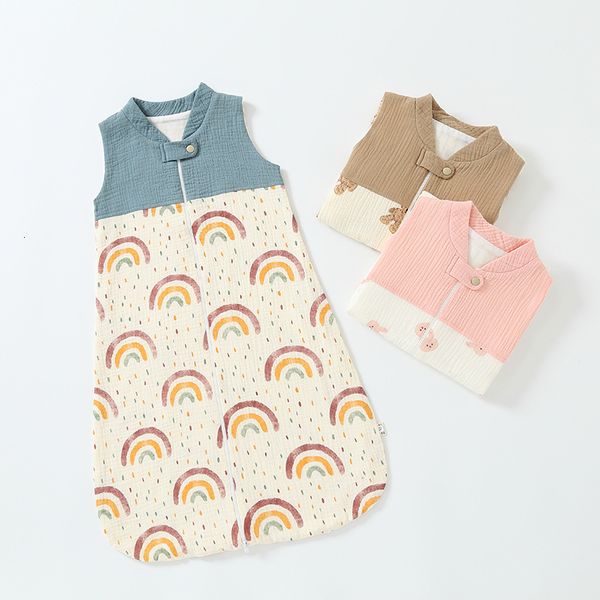 Sleeping Bags Baby Sleepping Bag Spliced Sleeveless Sleep Sack Wearable Blanket Summer Thin Baby Sleepwear Anti-Kick Blanket 230923