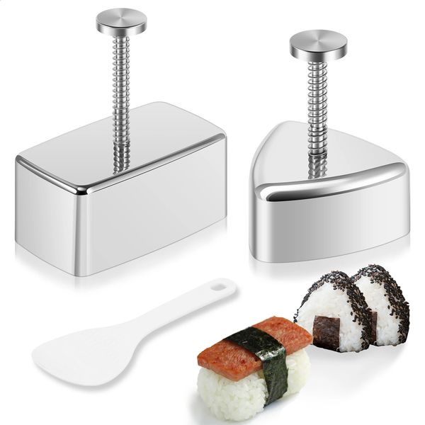 3pcsset Onigiri Mold Stainless Steel Rice Ball Mold Non Stick Triangle and Rectangular Sushi Molds with Rice Spoon Kitchen Tool 241223