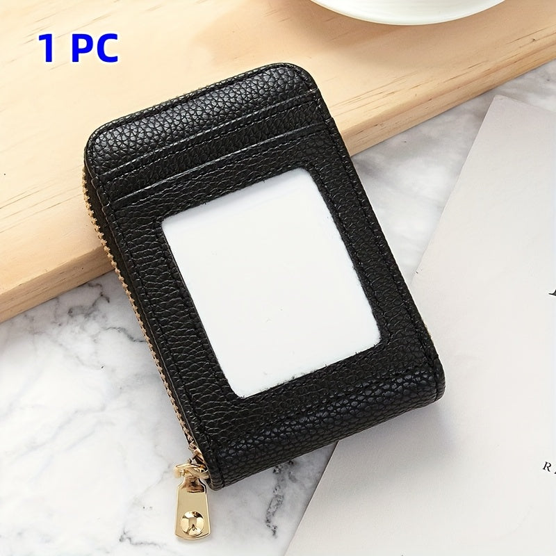 TEMU 1pc Men's And Women's Leather Casual Card Holder, Zipper Coin Purse