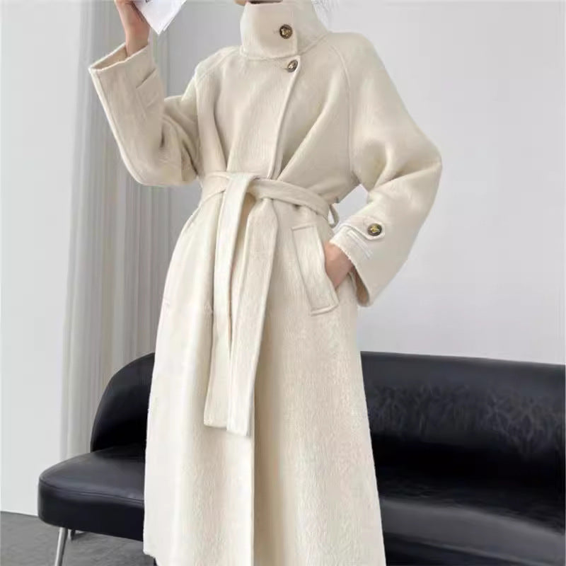 D10025Light luxury high count virgin wool double-faced cashmere coat for women medium-length stand-up collar woolen coat
