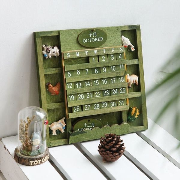 Decorative Objects Figurines Rustic Style DIY Yearly Planner Wall Mounted Wooden Perpetual Calendar Desk Calendar for Home Farmhouse Decor 2