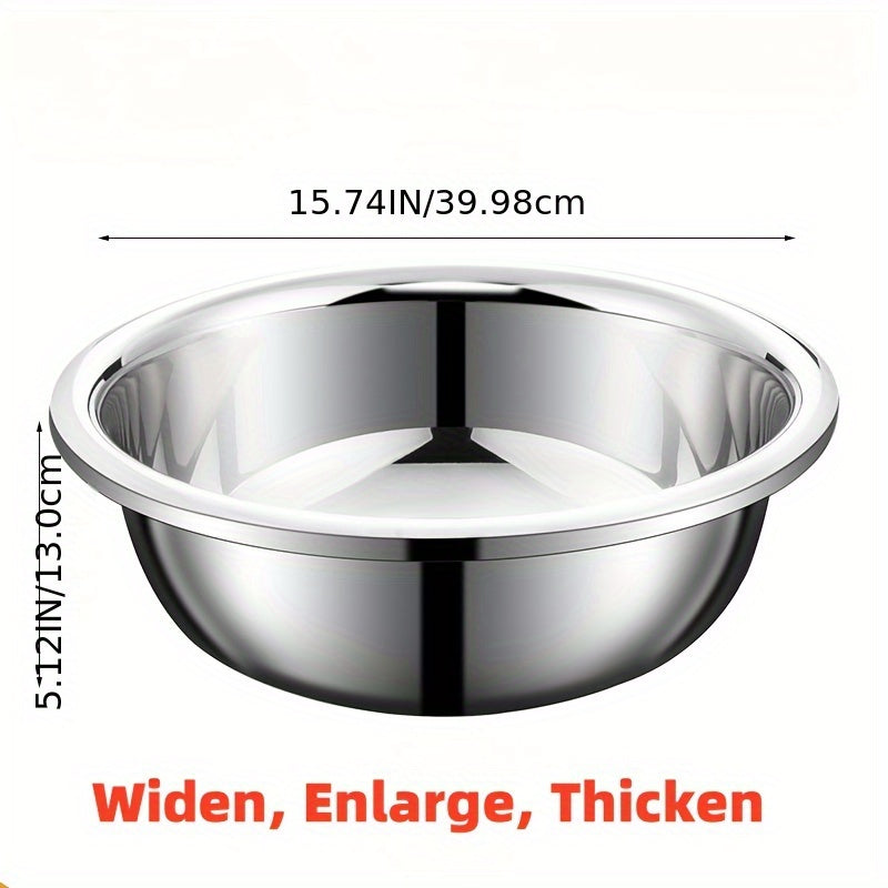 TEMU Stainless Steel Mixing Bowl - Rust-resistant Large Round Basin For Salads, Fruits, And Washing Vegetables - Modern Kitchenware, Durable Cookware