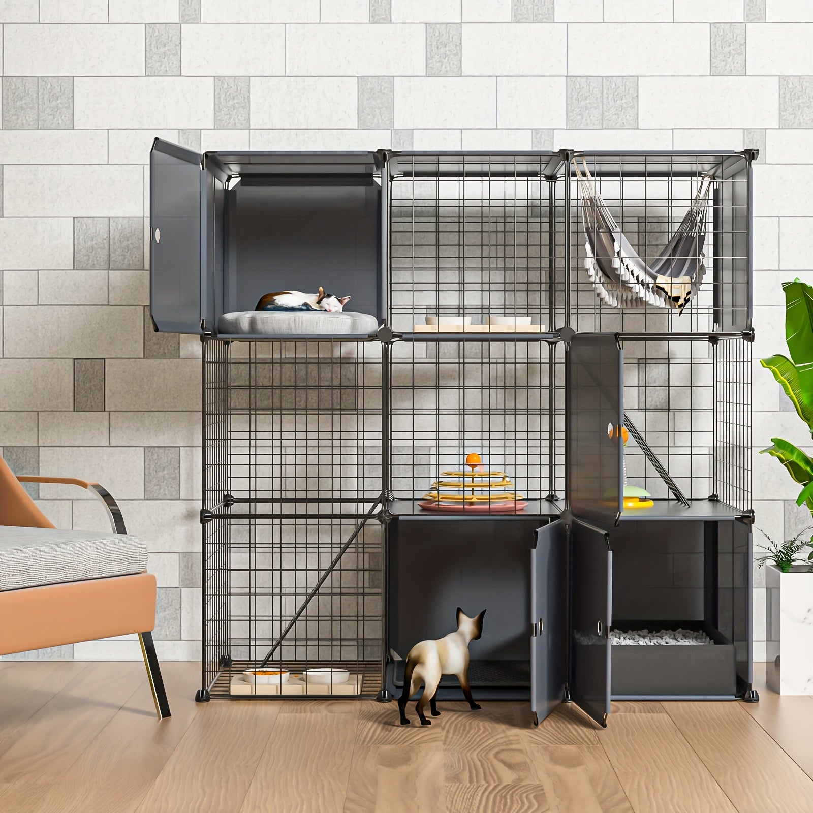 TEMU 3 Tier Cat Cage Multifunctional With Litter Box Outdoor Cat Enclosure Metal Kennels, Diy Detachable Pet Playpen Indoor Easy To Assemble