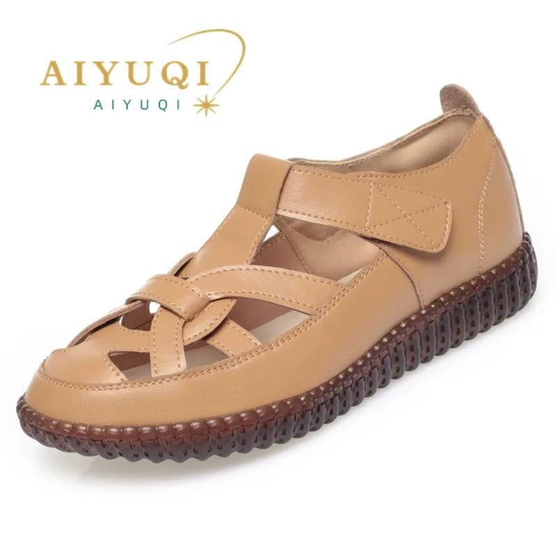 AIYUQI Women&#039;s Summer Sandals 2024 New Cut-out Flat Women&#039;s Shoes Genuine Leather Large Size Hole Shoes Ladies