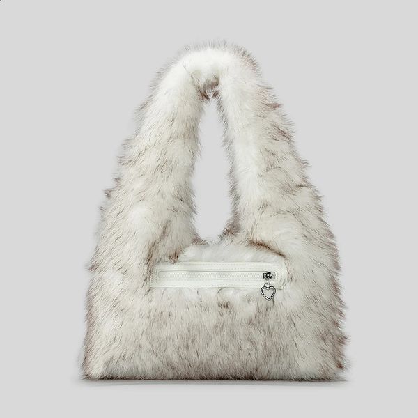 faux fur womens shoulder bag fluffy plush womens handbag small handbag trend armpit bag warm winter wallet 241105