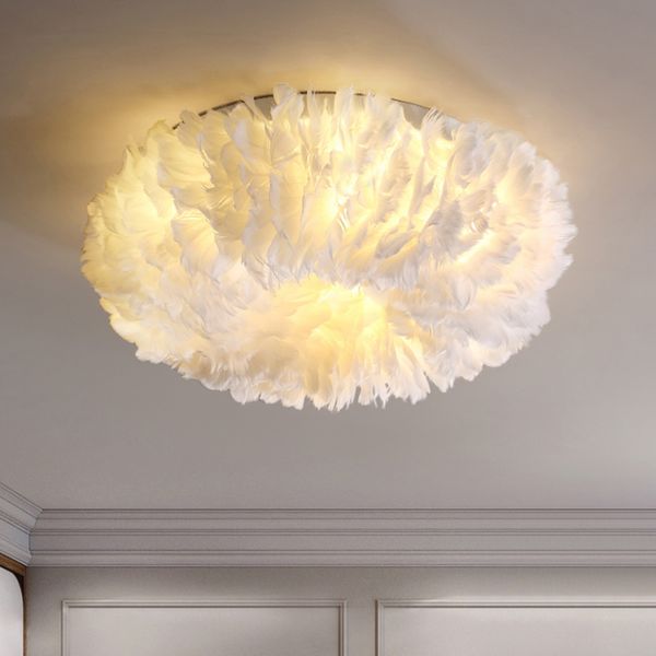 Romantic Feather Ceiling Lights Fixture European Hand Knitting Ceiling Lamps LED American Modern Surface Mounted Hanging Lamp Bedroom Home L