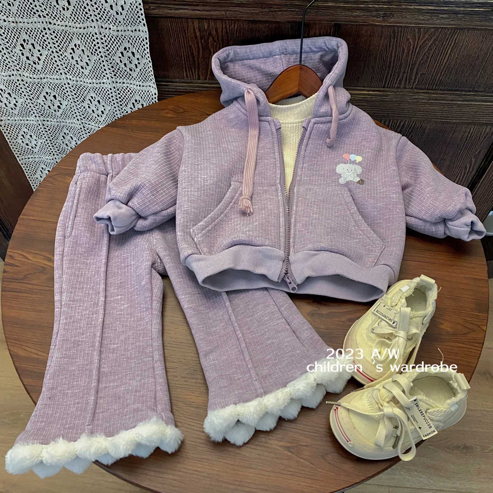 Clothing Sets Childrens Clothing Set Zipper Hoodie Jacket+Clock Bottom 2-piece Preschool Girls Clothing Baby Girls Clothing Set 1 to 7 Years Y241129