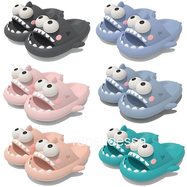 2024 Summer big eyes shark slipper shoes black grey blue pink green mens womens breathable antiskid sandals sneakers size 35-44 GAI