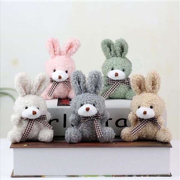 5 Color 12Cm Plush Keychain Rabbit Sitting Bow Stuffed Animal Buuny Toy Pet Baby Girl Child Christmas Gifts Z250107
