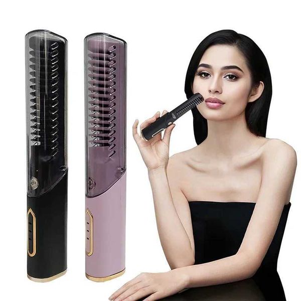 Portable Wireless Electric Hair Brush Heating Hair Straightener 2 IN 1 Home Travel Womem Anti-scalding Hair Straight Curly Comb Z250122