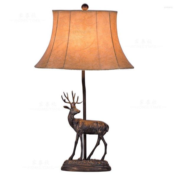 Lamps Table Living Room Lights European Resin Elk Modern Fabric Bedroom Beside Light American Loft Study Desk Lamp