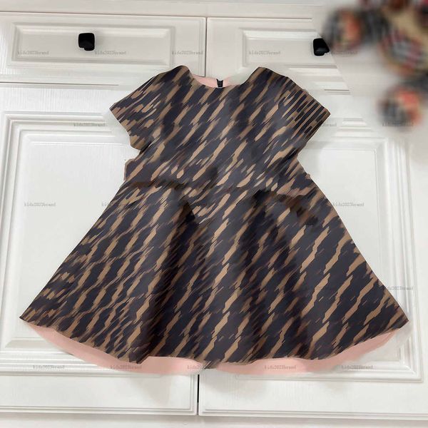 New brown cotton dresses with bow tie high-end girls dresses summer princess dress brand designer kids pleated girl skirts