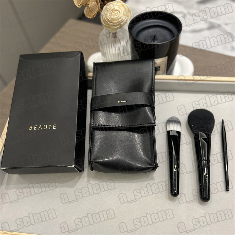 Professional 3Pcs Black Makeup Brush Set Foundation Brush Eyeshadow Brush Beauty Makeup Tools with Pouch