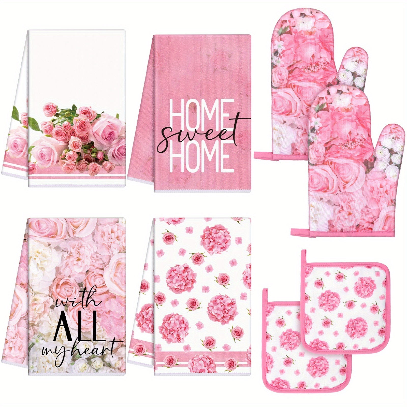 TEMU 8pcs Kitchen Towels And Dishcloths Sets Oven Mitts And Pot Holders Sets Absorbent Kitchen Gloves Potholders Heat Resistant For Chef Baking