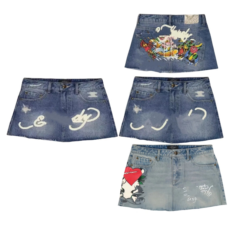 Designer Women Skirts Y2k Girl Sweet Hip Hop Letter Print Vintage Blue Denim High Waist Slim Gothic Mini Short
