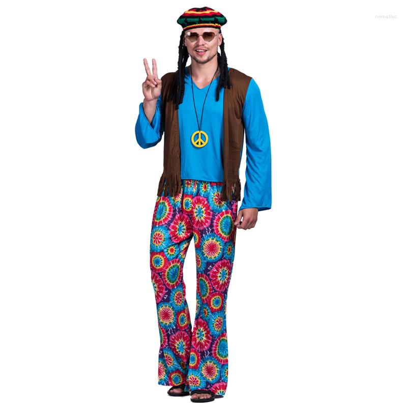 Theme Costume Men 60s Retro Hippie Peace And Love Free Vest Hip Hop Carnival Party Vintage Adult Male Outfits Clothing Halloween Suit