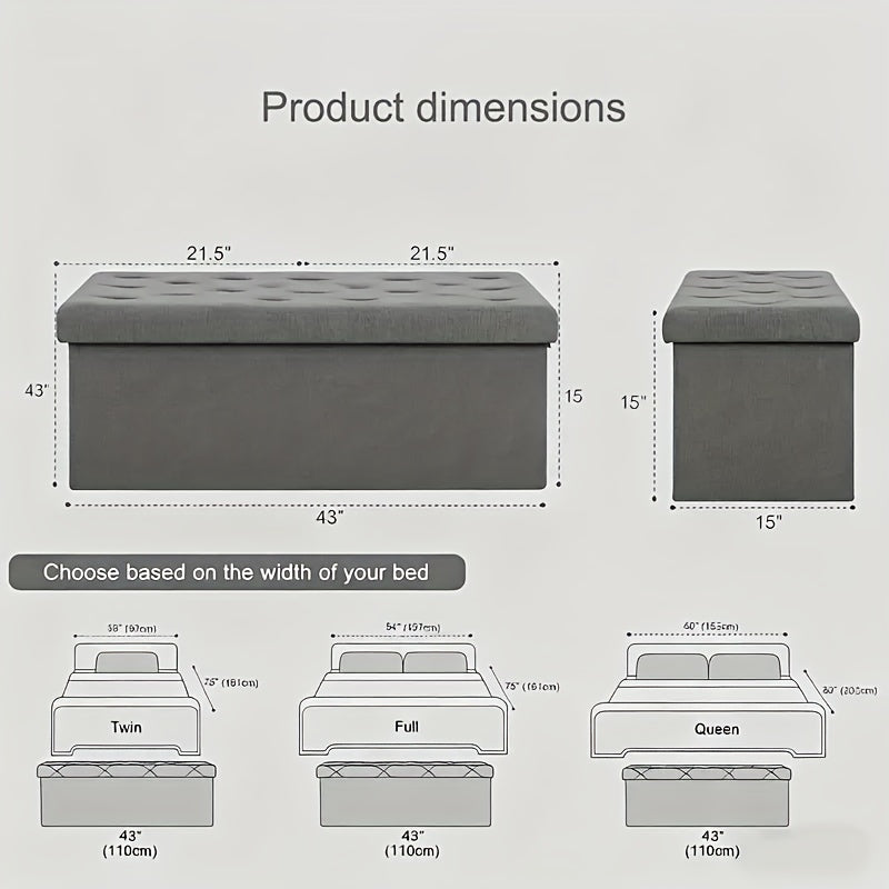 TEMU 30"-43"w Bench Deck Box For Patio Furniture, 660lbs Folding Sotrage Bench, Storage Ottoman Bench, Foldingottoman Stool, Ottoman With Storage,
