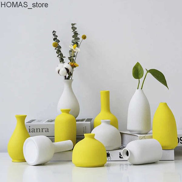 Planters Pots New Arrival Yellow White Ceramic Vase for Home Decor Morden Table Vase for CenterpiecesWhite Texture(Large) INS Ceramic Vase L