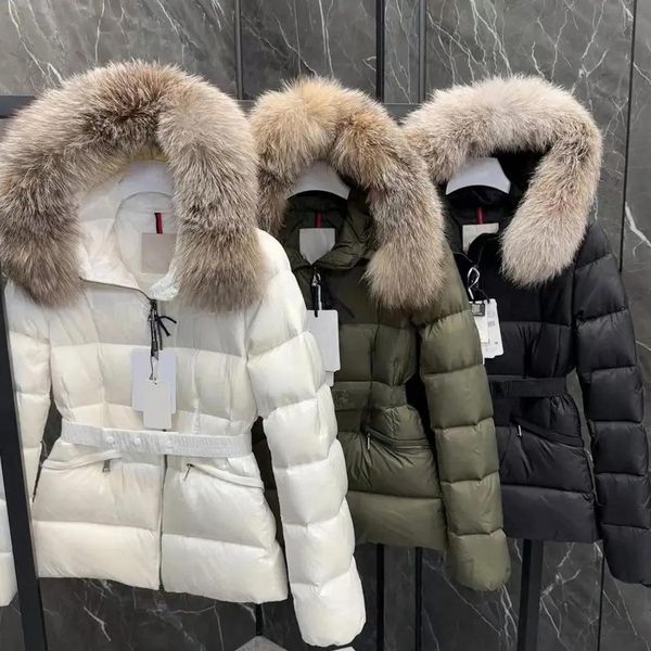 Womens Designer Luxury Jacket winter Down jackets fur coats real raccoon hair collar warm fashion parkas with belt lady cotton coat outerwea