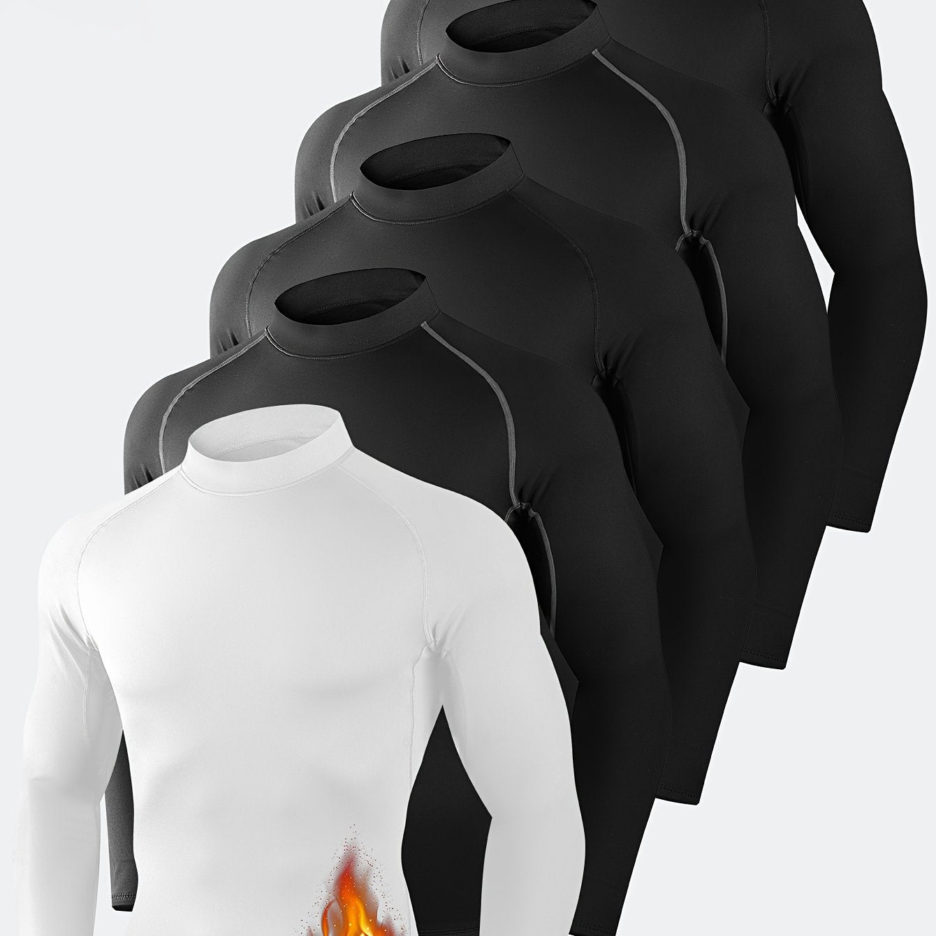 TEMU 5 Pack Men's Thermal Turtle Mock Neck Shirts, Long Sleeve Compression Shirts Fleece Lined Undershirt Base Layer Tops