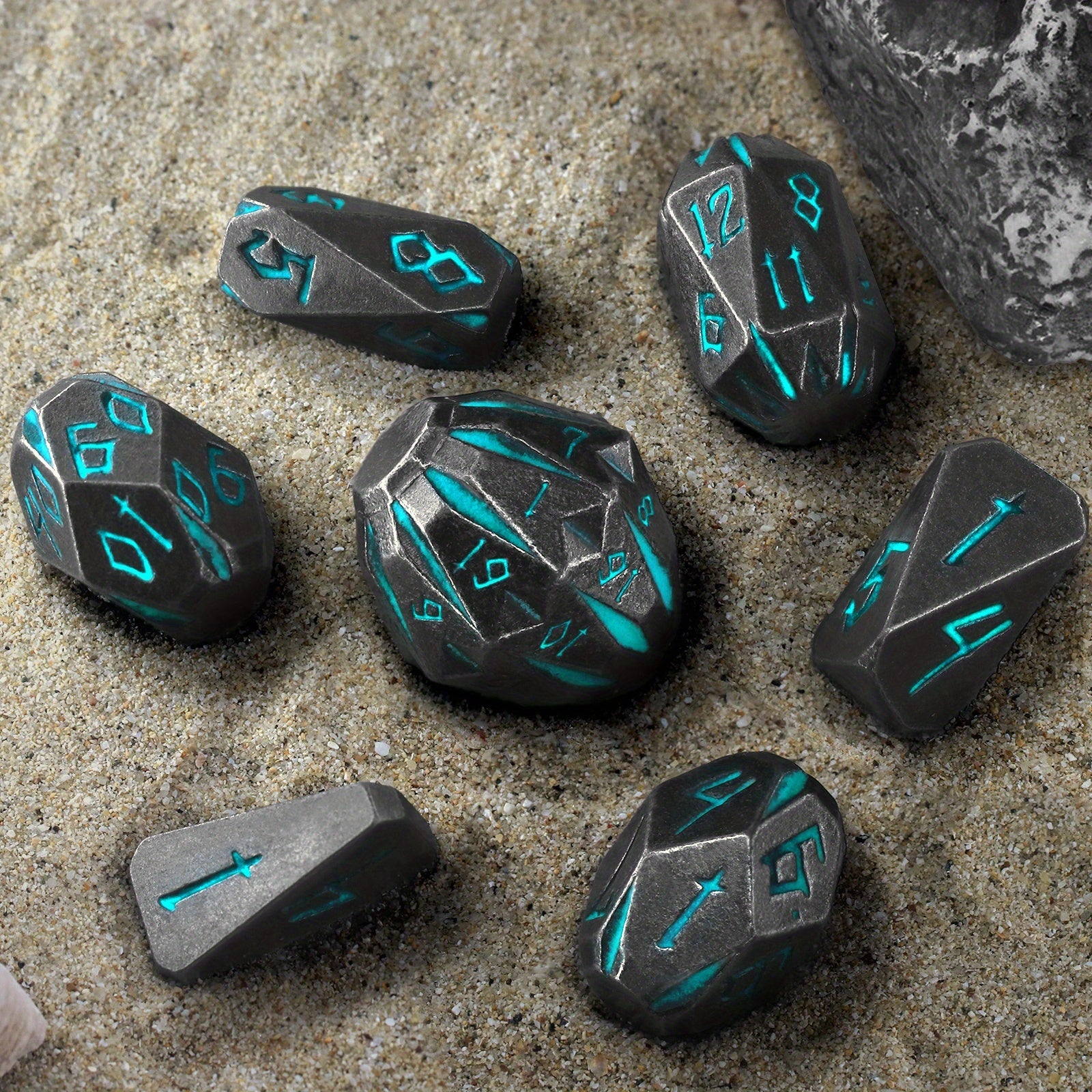 TEMU 7-sided Dungeons And Dragon Dice Set, Metal Dice Set With Cardboard Box, Unique Cool Theme Rpg Dice For Role Playing Games Gifts