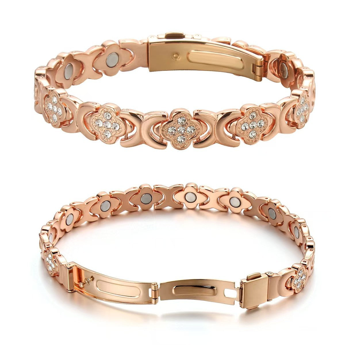 TEMU Women's Pure Copper Magnetic Bracelet - 3500 Strong Magnets, Rose Golden Plated Adjustable Clasp, Rose & Magnetic Beads For,j Casual Attire &