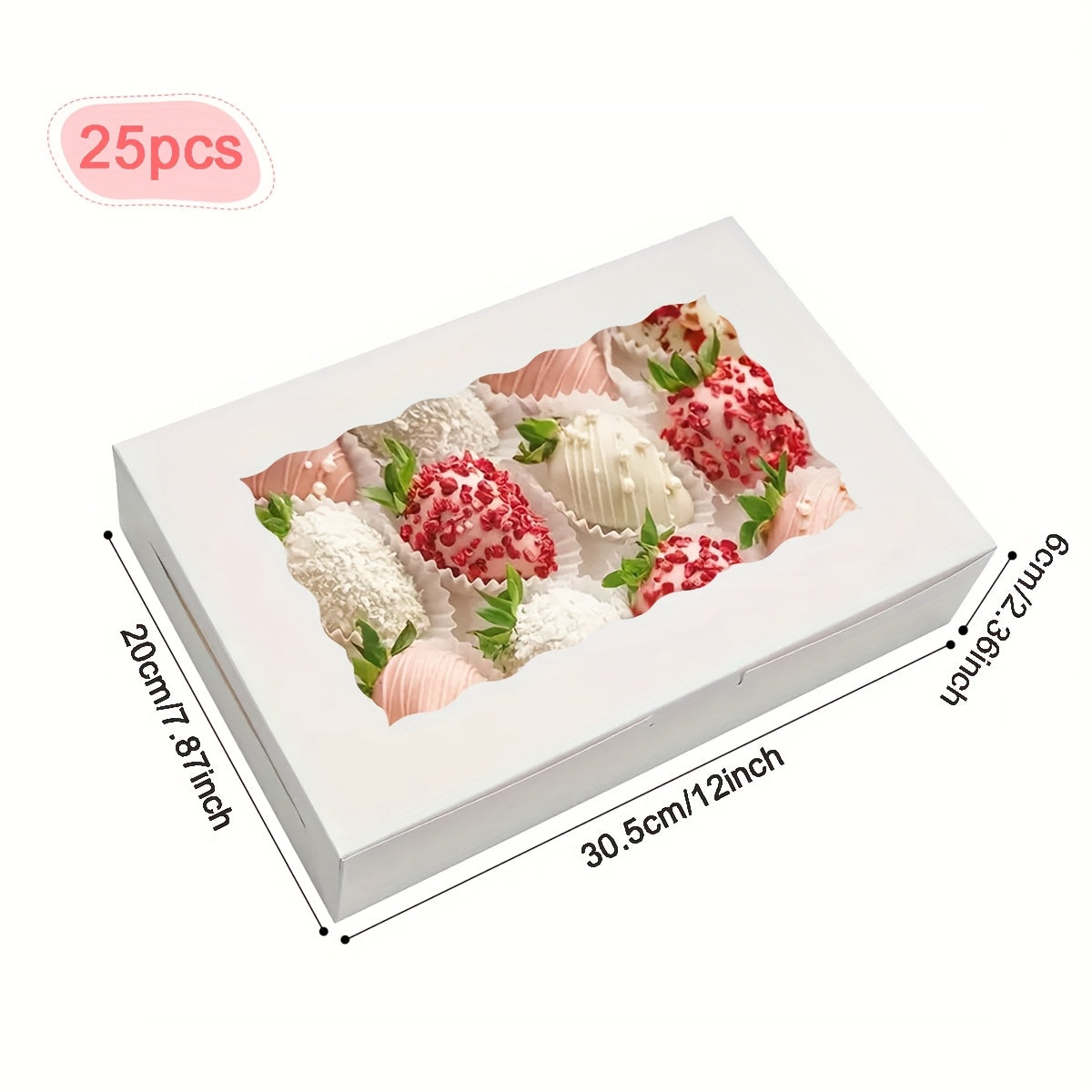 TEMU 25-pack Boxes With Window - 12x8x2.5 Inch Sturdy Paper Treat Boxes For Weddings, Birthdays, Holidays | Elegant Dessert Display For Cupcakes,