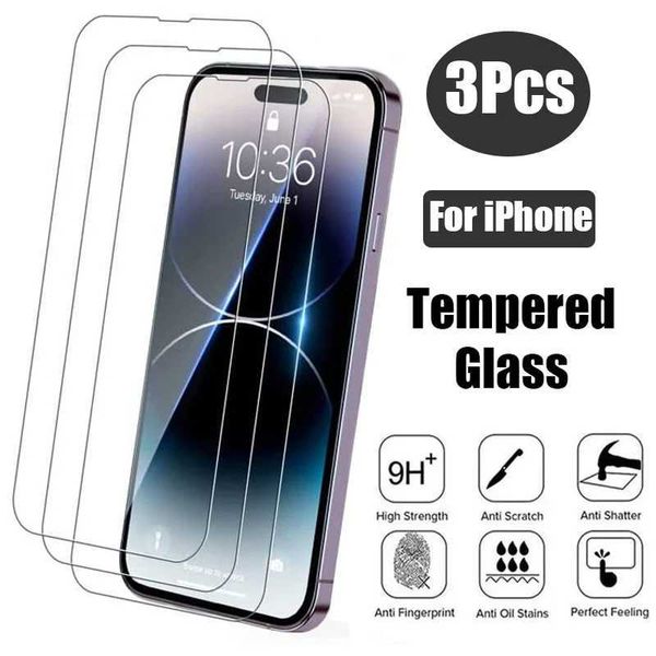 3Pcs Protective glass For iPhone 14 13 12 11 Pro Max XS XR 12 Mini screen protector Tempered glass For iphone 7 8 14 Plus glass O250116