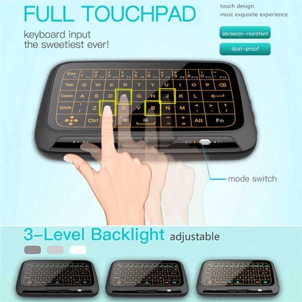 Keyboards H18+Mini Full Touch Screen Keyboard 2.4GHz Air Mouse Touchpad Backlit Wireless Keyboard Plug and Play Smart Keyboard z250120