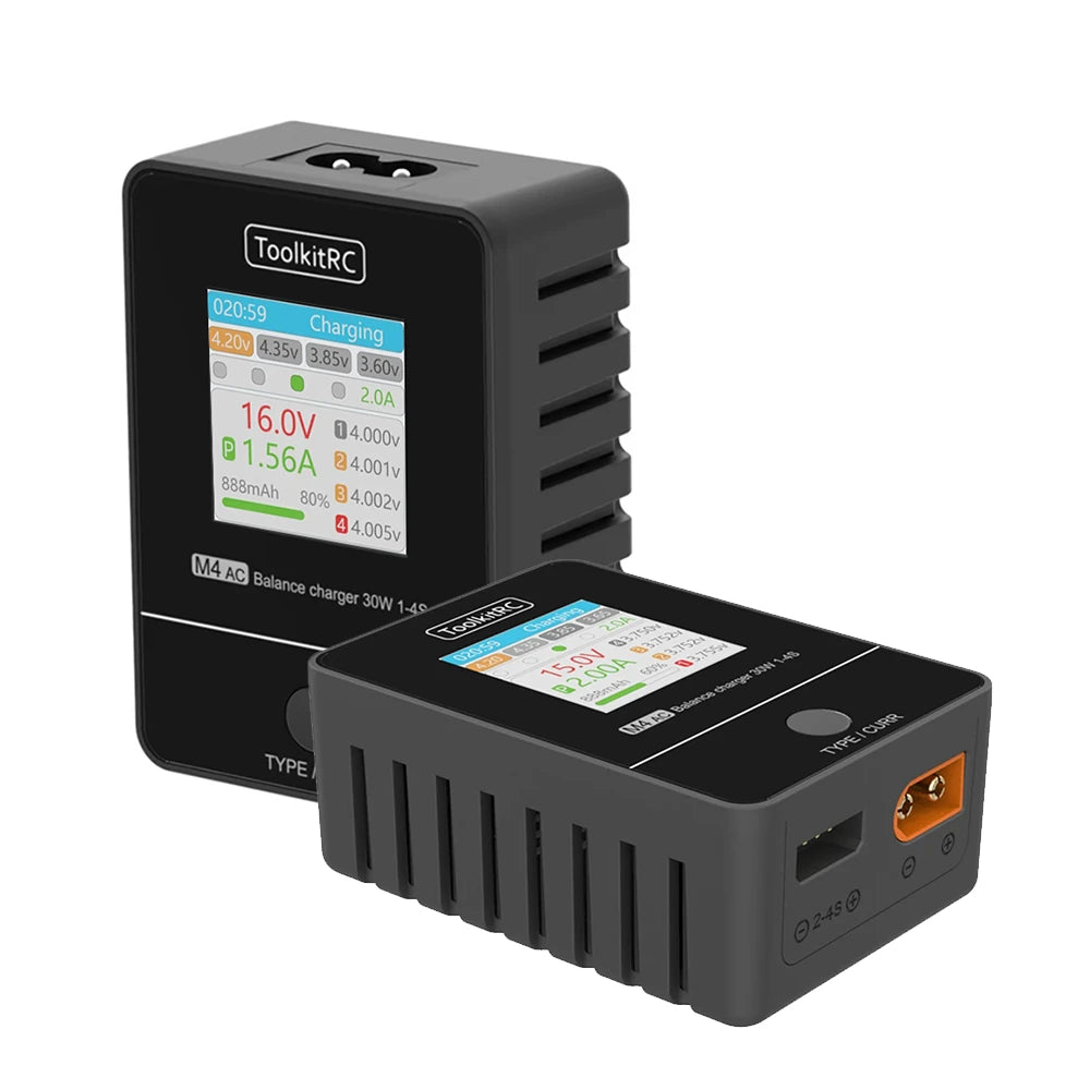 Toolkitrc M4AC 30w 2.5A with Color LCD Screen Balance Charger Discharger for 1-4S LiPo LiHv LiFe LipoStorage Battery