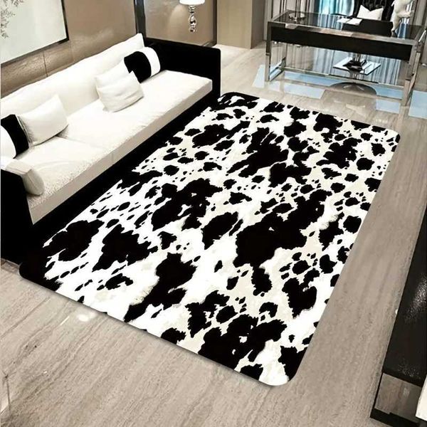 Cow Pattern Rug Black and White Floor Mat Non-slip Area Rug Machine Washable Carpet for Bathroom Kitchen Outdoor Indoor Decor Y250210